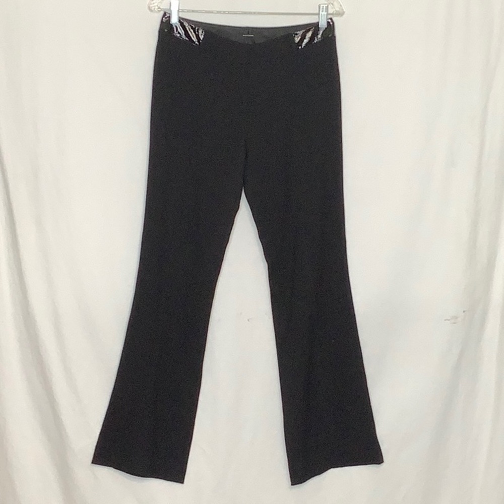Elie Tahari Lightweight Wool Blend Trouser Pants With Patent Leather Trim Size 4